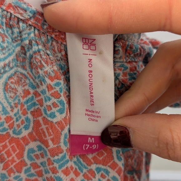 No Boundaries  Blue and Pink Shirt Sleeve Peasant Blouse Size 7/9 - Picture 3 of 4